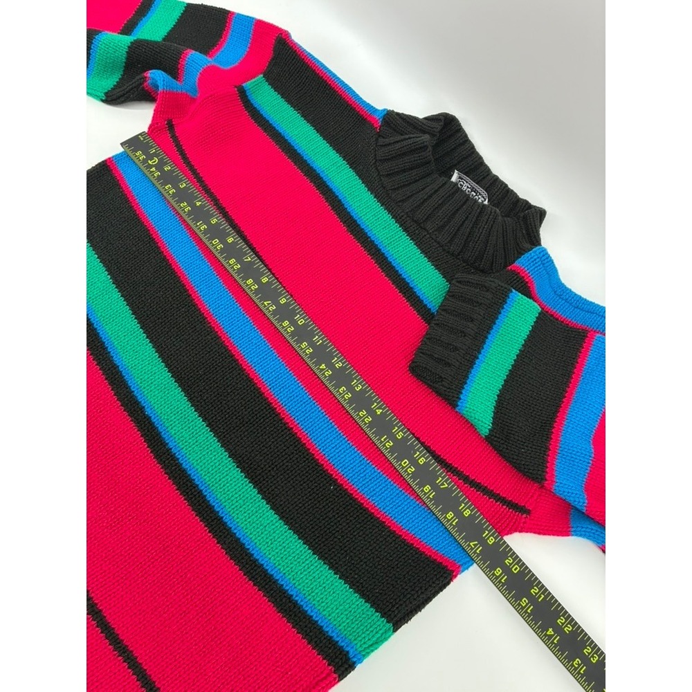 VNTG 90's Croquet Club Striped Mock Neck Sweater Pink Blue Green Black USA Made - Picture 9 of 10